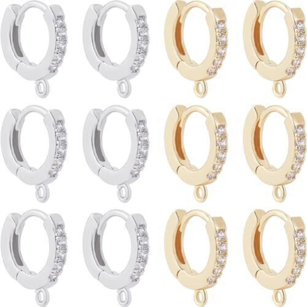 8081 1 Box 12Pcs Huggie Hoop Earring Findings 18K Gold Plated Cubic